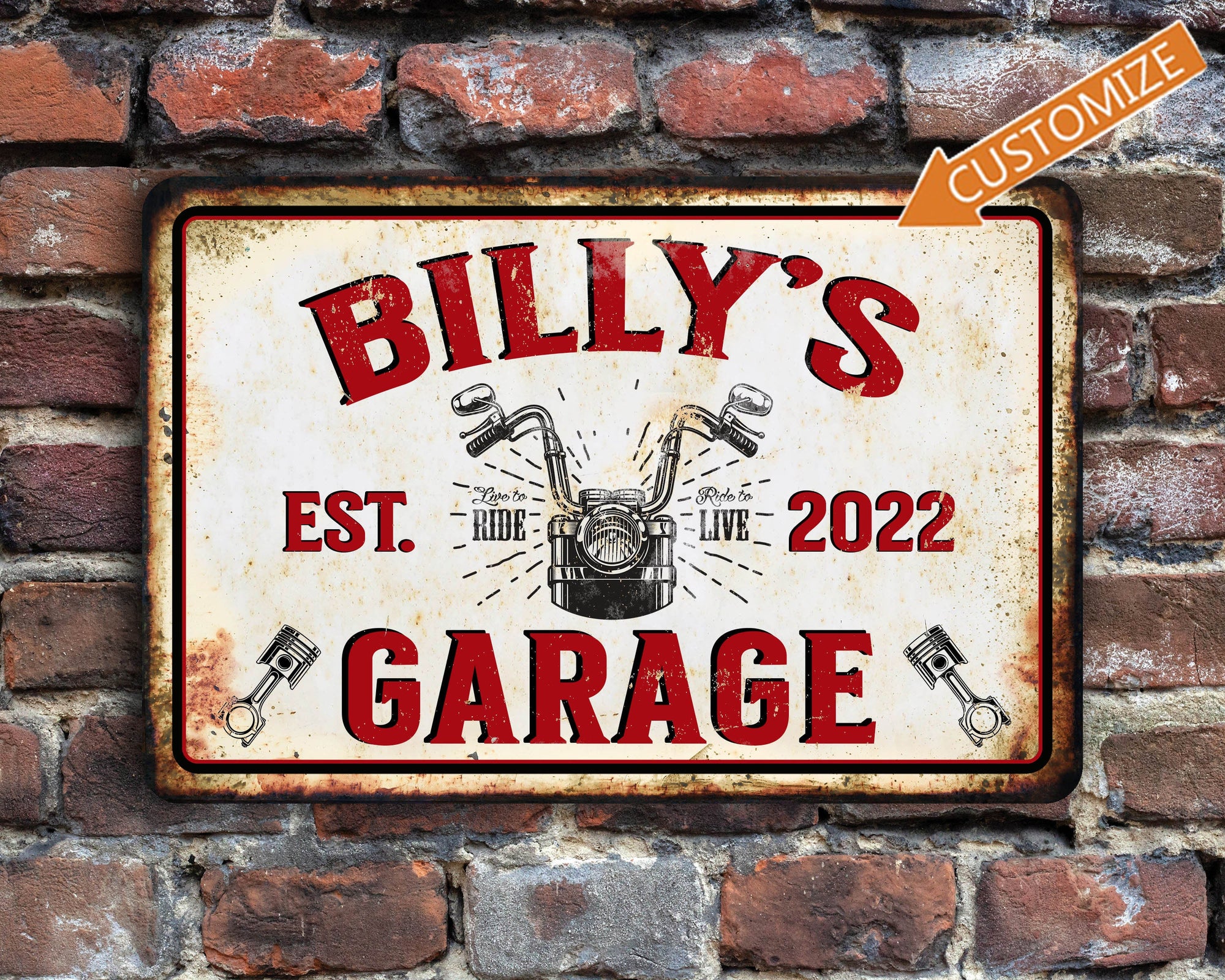 Personalized Motorcycle Sign | Custom Garage Sign | Vintage Design | Metal Sign