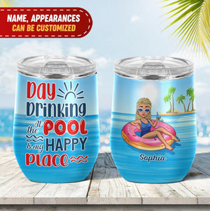 Day Drinking At The Pool Is My Happy Place - Personalized Tumbler