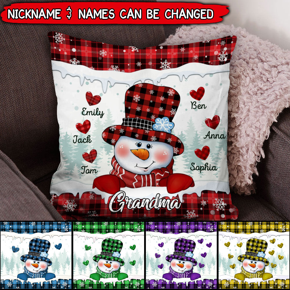 Colorful Christmas Snowman Nana Mom Sweet Heart Kids Personalized Pillow