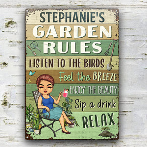 Garden Rules Feel The Breeze  Enjoy The Beauty Gardening - Garden Sign - Personalized Custom Classic Metal Signs