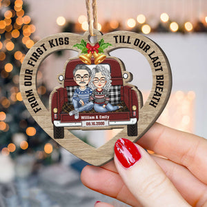 Couple Custom Heart Shaped Ornament - Personalized Wooden Ornament - Christmas, New Year, Anniversary Gift For Couples, Husband, Wife, Lovers, Anniversary, Engagement