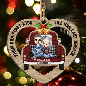 Couple Custom Heart Shaped Ornament - Personalized Wooden Ornament - Christmas, New Year, Anniversary Gift For Couples, Husband, Wife, Lovers, Anniversary, Engagement