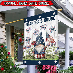 4th of July Grandpa Daddy's House Garden Firework Kids Happy Independence Day Personalized Flag