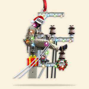 Lineman On Pole Christmas Custom Shape Ornament