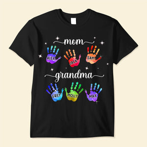 Mom Grandma Colorful Hand Print Personalized T-Shirt Perfect Gift for Mother's Day