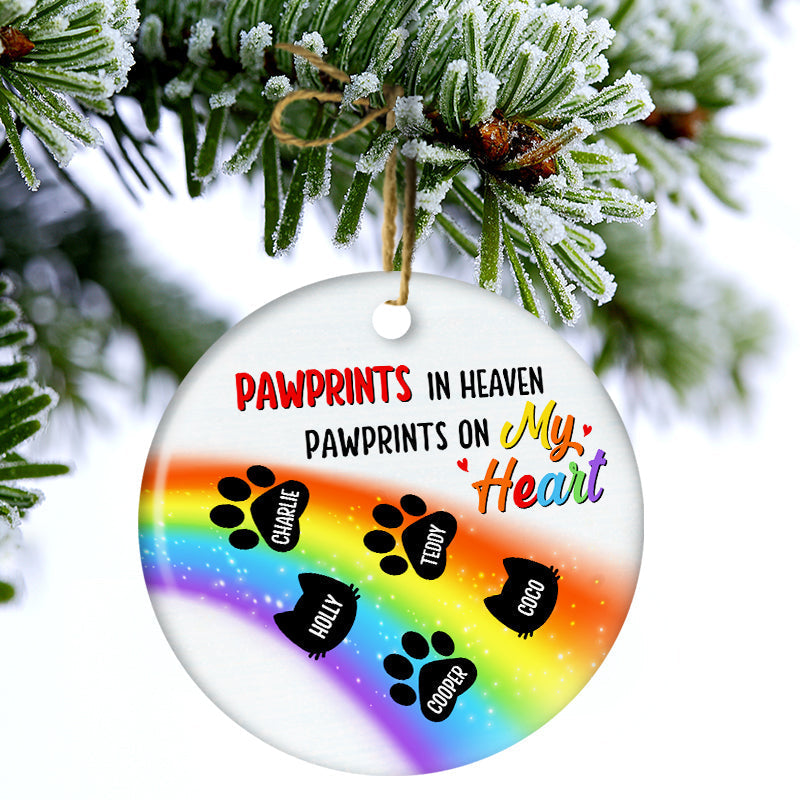 My Heart Is At The Rainbow Bridge - Dog Cat Memorial Gift - Personalized Custom Circle Ceramic Ornament