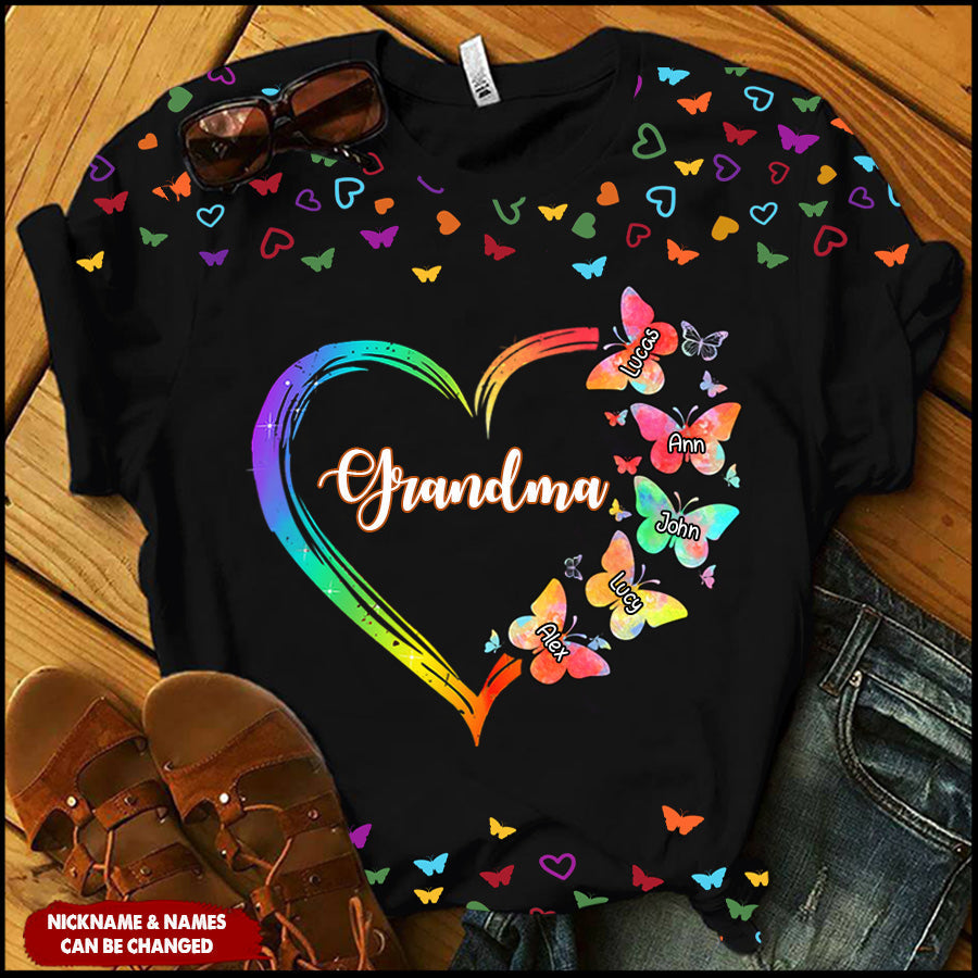 Personalized Grandma Mom Heart Butterflies Mother's Day Best Gift 3D T-shirt