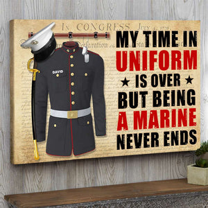 Personalized Marine Uniform Poster - Time In Uniform Is Over - Retro