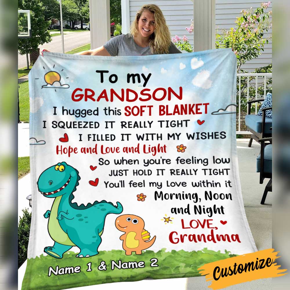 Personalized Mom Grandma Granddaughter Grandson Dinosaur Blanket