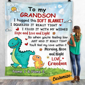 Personalized Mom Grandma Granddaughter Grandson Dinosaur Blanket