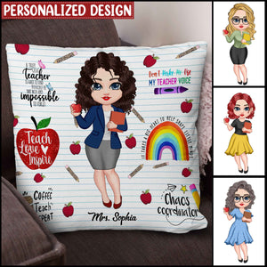 Teach Love Inspire Pretty Doll Teacher Counselor Educator Personalized Pillow Perfect Teacher's Day Gift