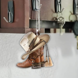 Personalized Boots And Hat Cowboy Flat Acrylic Keychain Or Ornament