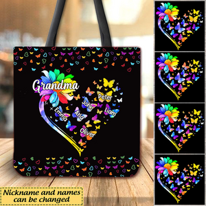 Colorful Sunflower Grandma Mom Butterflies Personalized Tote Bag