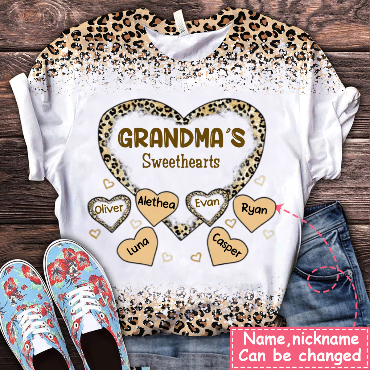 Leopard Heart Grandma Mom Kids Personalized T-shirt