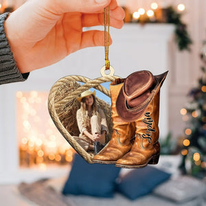 Custom Photo Western Cowboy Cowgirl Boots Hat Personalized Flat Acrylic Ornament
