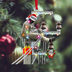 Lineman On Pole Christmas Custom Shape Ornament