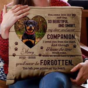 Personalized Custom Photo Pet Loss Pillow, Memorial Gift For Pet Lover, Paw Prints On My Heart