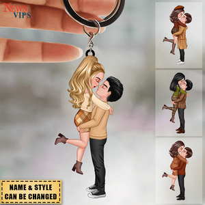 Fall Season Doll Couple Kissing Hugging Personalized Keychain