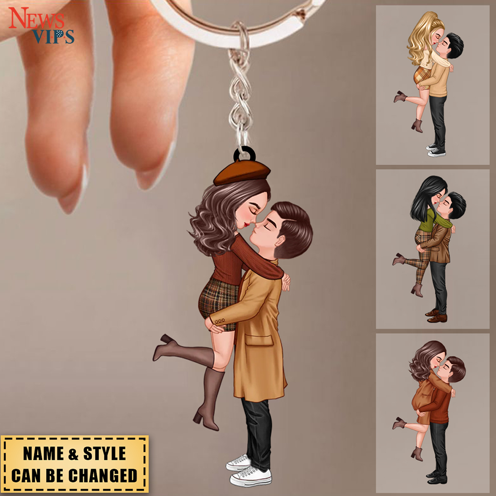 Fall Season Doll Couple Kissing Hugging Personalized Keychain