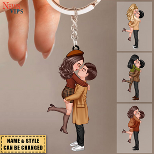 Fall Season Doll Couple Kissing Hugging Personalized Keychain