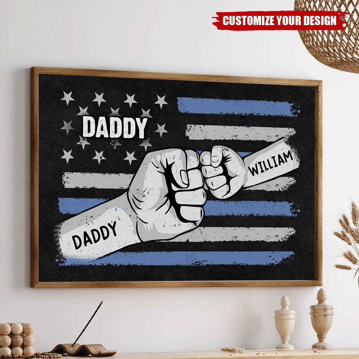 Dad Grandpa Fist Bump Nation Flag Personalized Poster