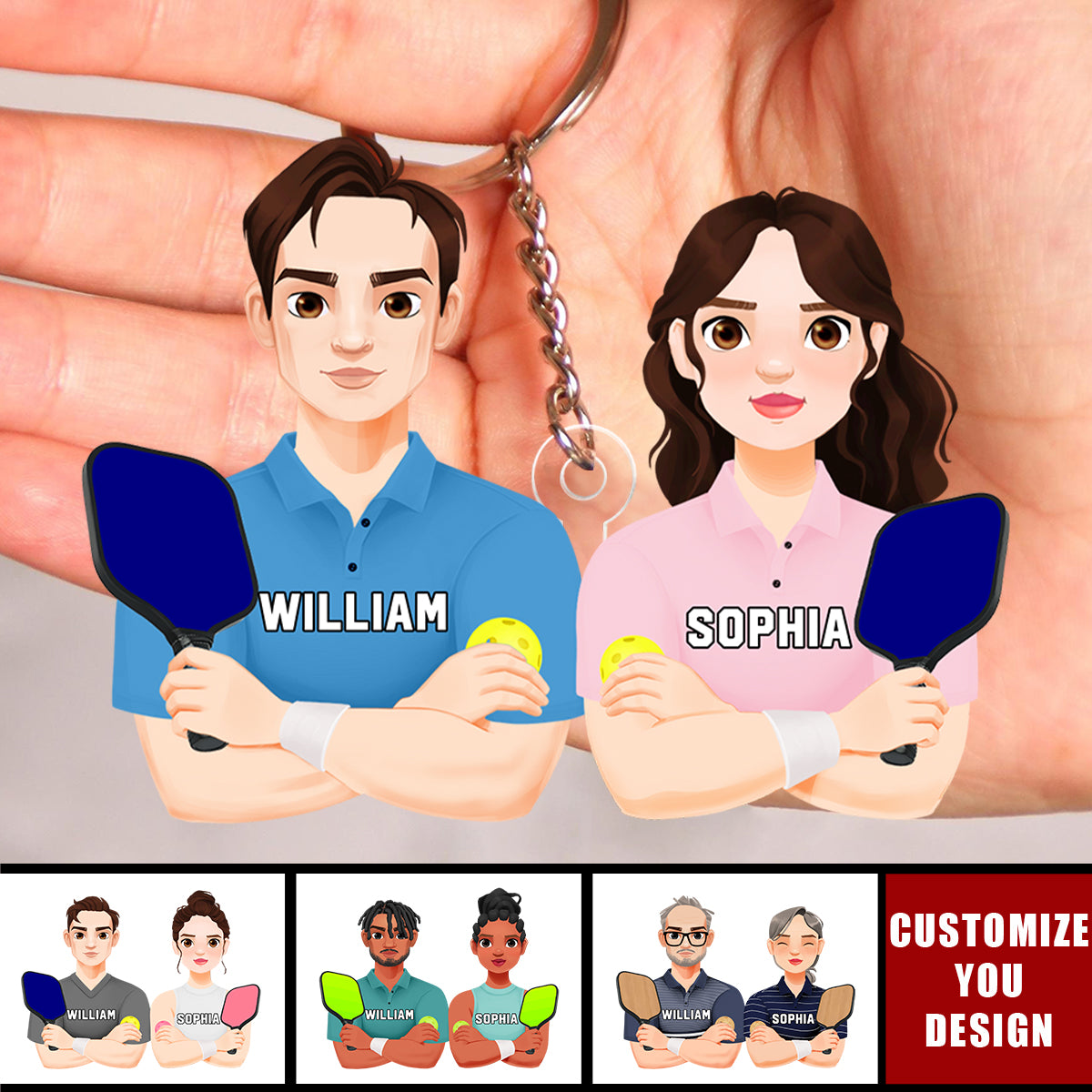 Custom Gifts For Pickleball Couple Personalized Keychain