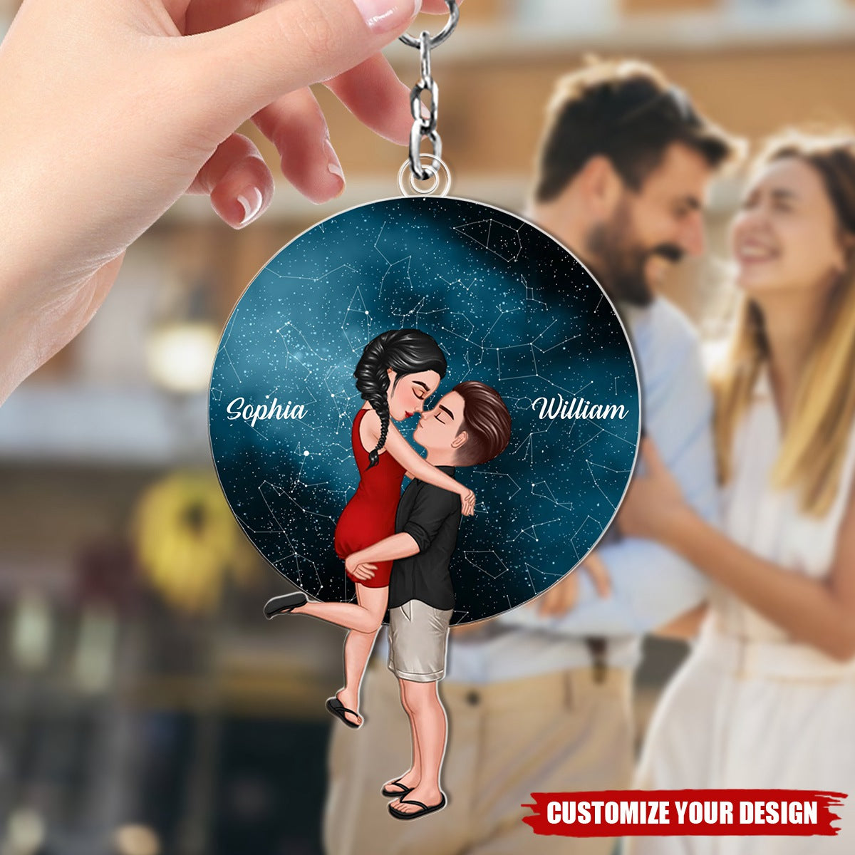 Doll Couple Hugging Kissing Under These Stars Personalized Acrylic Keychain