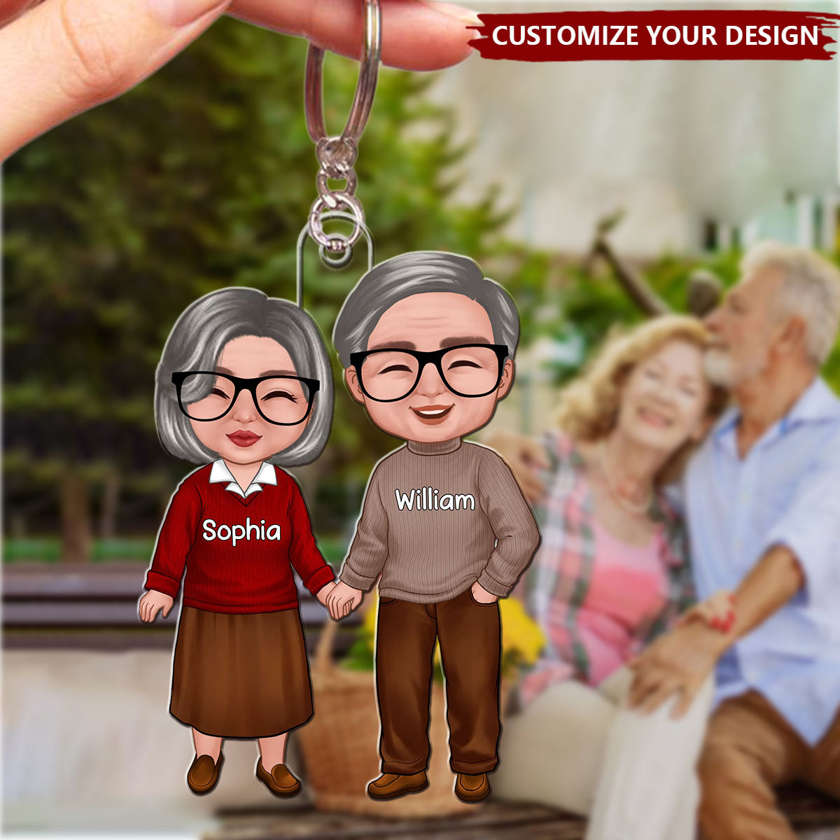 Old Doll Couple Holding Hands Standing Together Personalized Acrylic Keychain