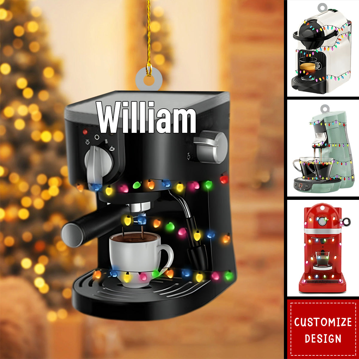 Gift for Coffee Lover Personalized Coffee Machine Ornament