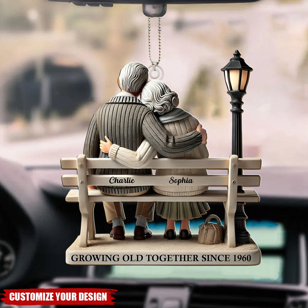 Old Couple Sitting On Bench At The Park Personalized Acrylic Ornament