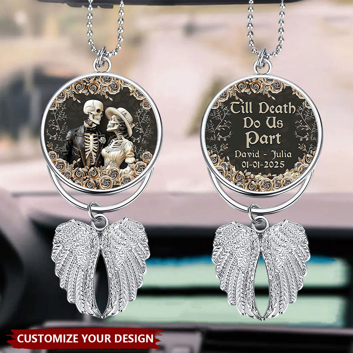 Till Death Do Us Part - Personalized Couple Wings Car Ornament