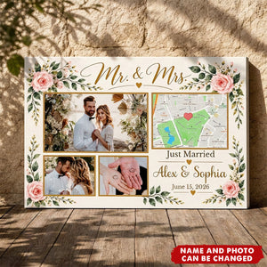 Personalized Mr & Mrs Wedding Photo Collage Poster - Gift For Newlyweds & Couples