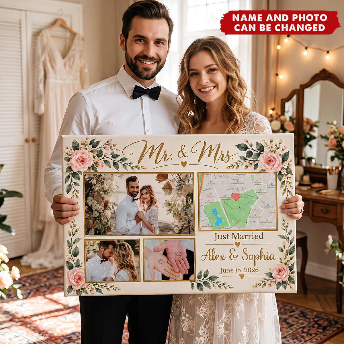 Personalized Mr & Mrs Wedding Photo Collage Poster - Gift For Newlyweds & Couples