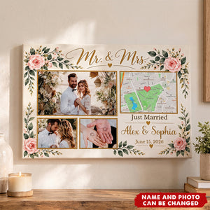 Personalized Mr & Mrs Wedding Photo Collage Poster - Gift For Newlyweds & Couples