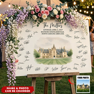 Custom Venue Watercolor Wedding Guest Book Sign Illustration - Personalized Poster