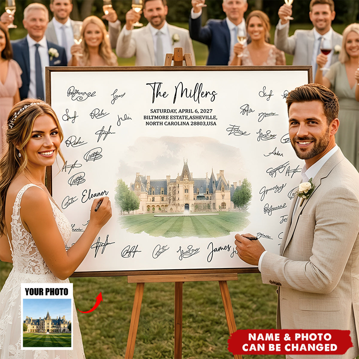 Custom Venue Watercolor Wedding Guest Book Sign Illustration - Personalized Poster