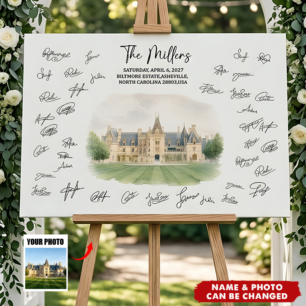 Custom Venue Watercolor Wedding Guest Book Sign Illustration - Personalized Poster
