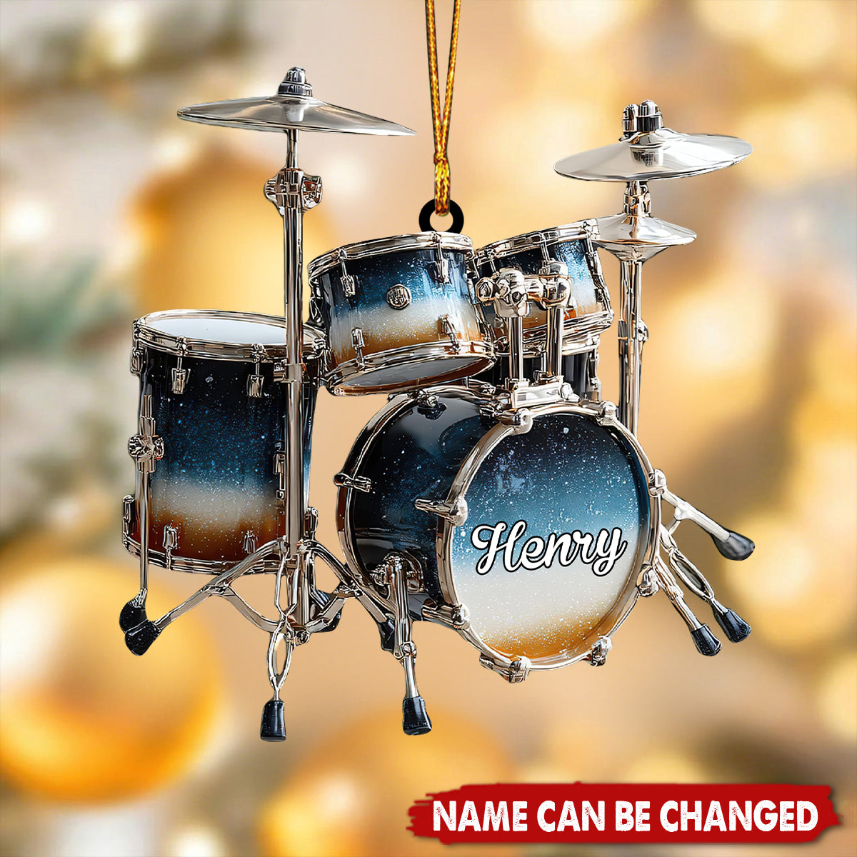 Custom Drummer Christmas Ornament, Personalized Drum Set Gift for Musician or Band Lover