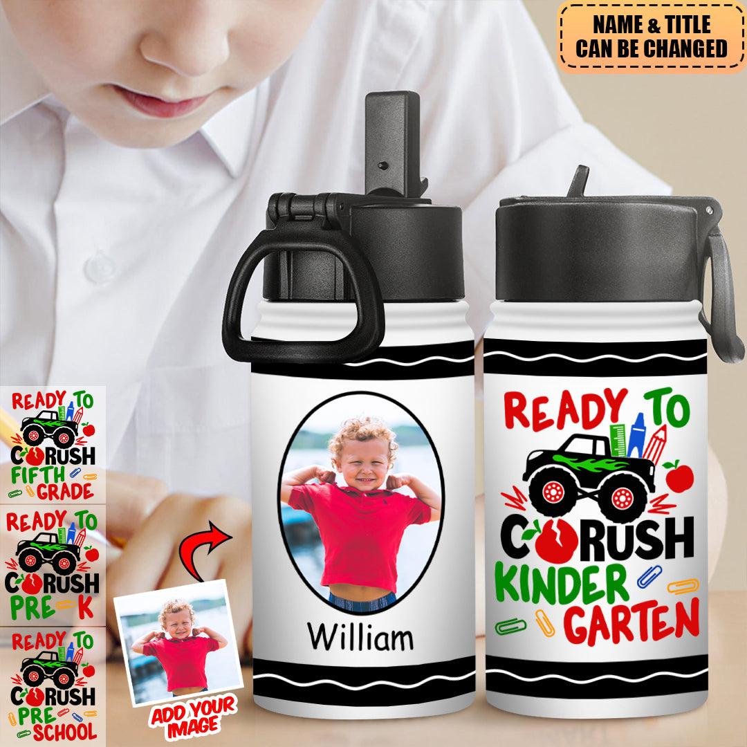 Upload Photo - Personalized Kids Water Bottle With Straw Lid - Birthday, Back To School Gift For Student, Son, Daughter