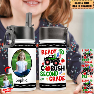 Upload Photo - Personalized Kids Water Bottle With Straw Lid - Birthday, Back To School Gift For Student, Son, Daughter
