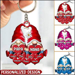 Colorful Romantic Cute Dwarf Couple Papa Grandma Nana Daddy Loves Sweetheart Grandkids Personalized Acrylic Keychain