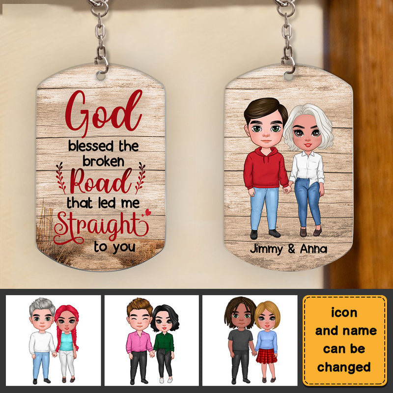 Gift for Couple God Blessed The Broken Road Stainless Steel Keychain