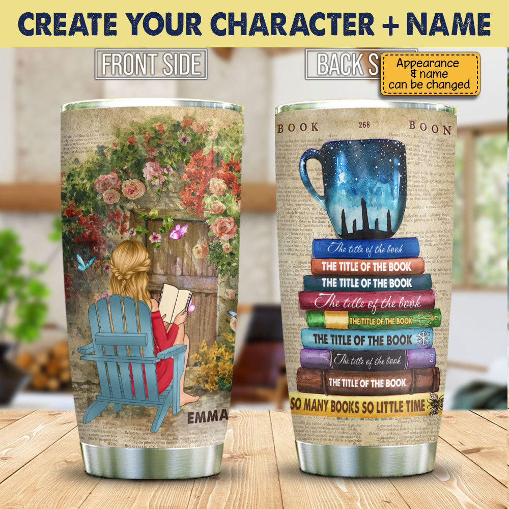 Personalized So Many Books So Little Time Reading Girl Tumbler
