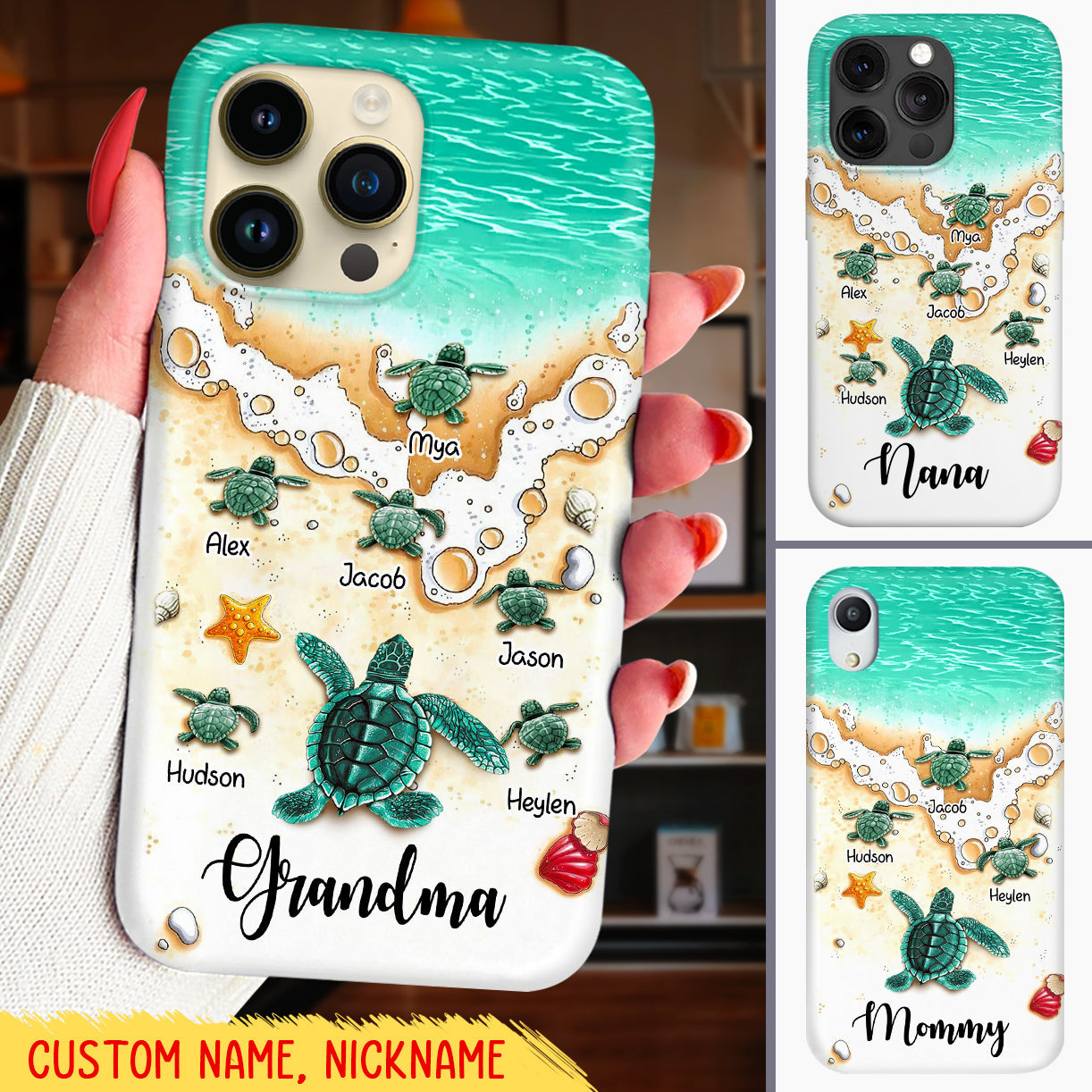 Sea Turtle Gifts For Grandma With Kids Personalized Phone Case