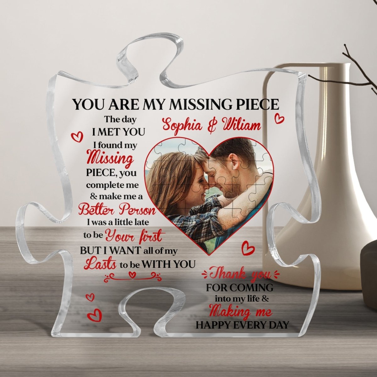 You Are My Missing Piece Couple - Personalized Puzzle Plaque - Heart Photo Puzzle - Couple Gift