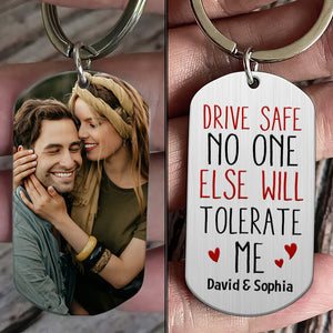 Drive Safe Personalized Custom Photo Stainless Steel Keychain Gift For Couple