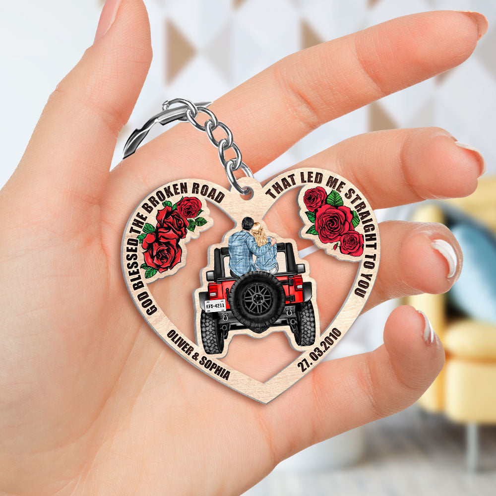 God Blessed The Broken Road That Led Me Straight To You, Personalized Keychain, Gift For Couple