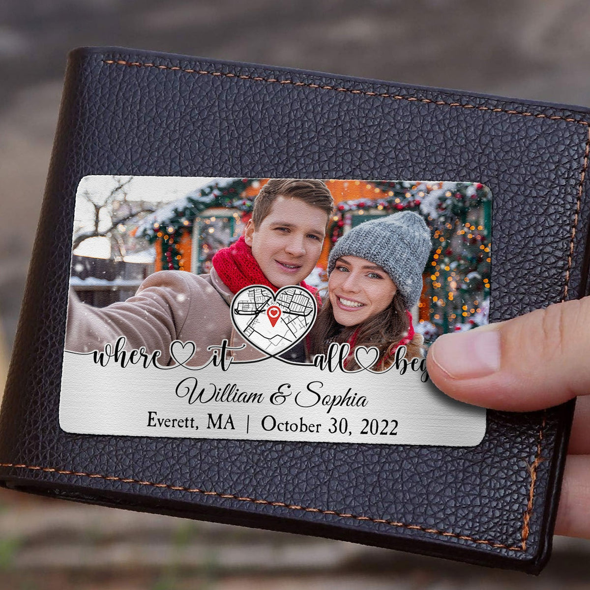 Where It All Began Location Map - Personalized Aluminum Photo Wallet Card