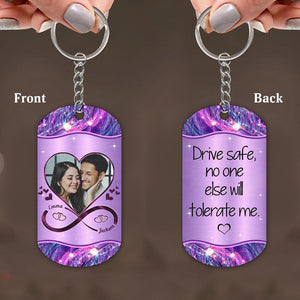 Custom Couple Photo Drive Safe Personalized 2 Sided Dog Tag Keychain