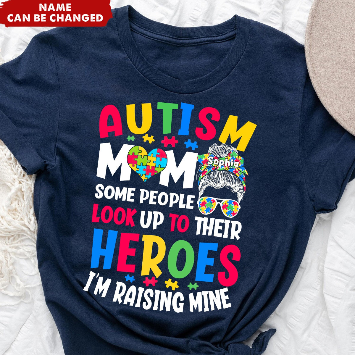 Autism Mom Raising Hero Personalized Name T-Shirt